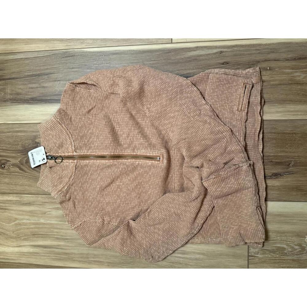 NWT! Free People Midnight Stretch Cotton Half Zip Crop Top Size Medium - Picture 2 of 7